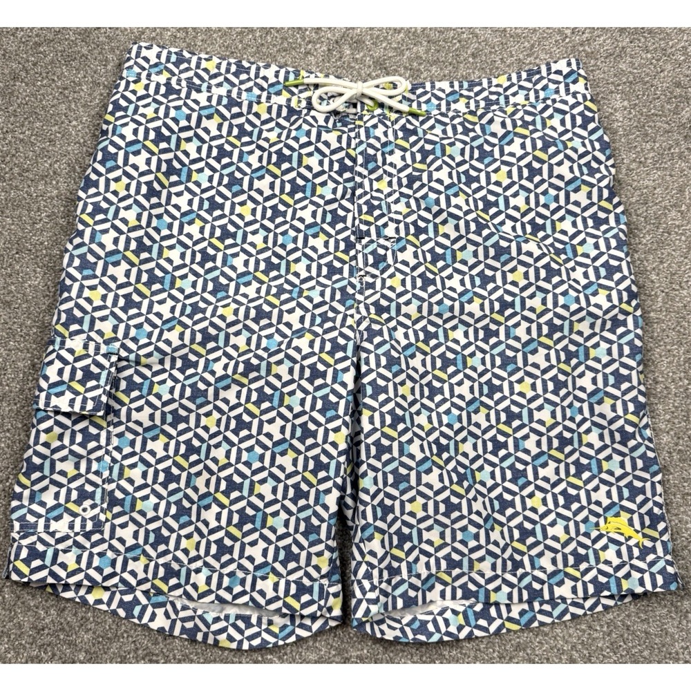Tommy Bahama Swim Trunks Mens XL Blue Geometric Mesh Lined Beach